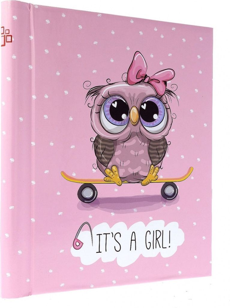 Selbstklebendes Fotoalbum für Kinder 22x28/60s. Eule rosa