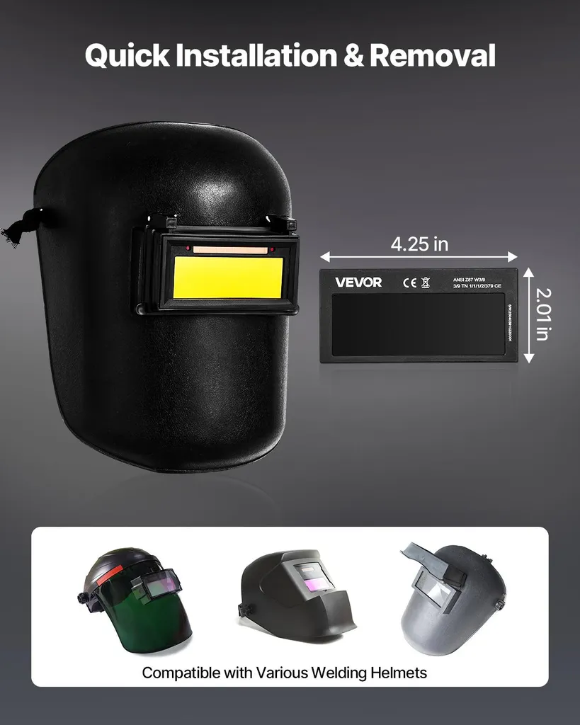 Lente per saldatura VEVOR, oscuramento automatico, 108x51 mm, occhiali di sicurezza a 9 colori reali con doppio sensore d'arco, compatibili con la maggior parte dei caschi per saldatura per applicazioni TIG, MIG, MMA, ARC - 6