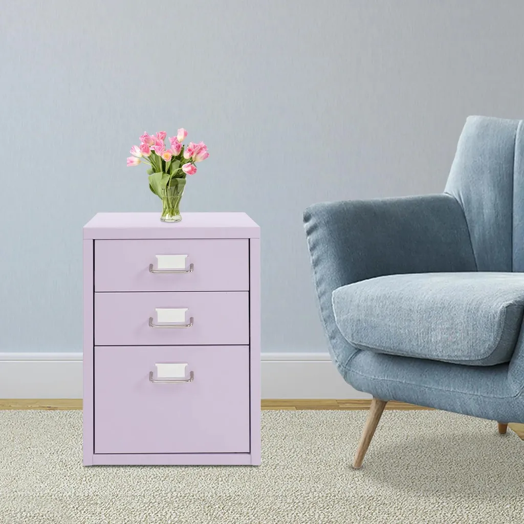 Meuble de rangement sous bureau en métal violet mobile à 3 tiroirs