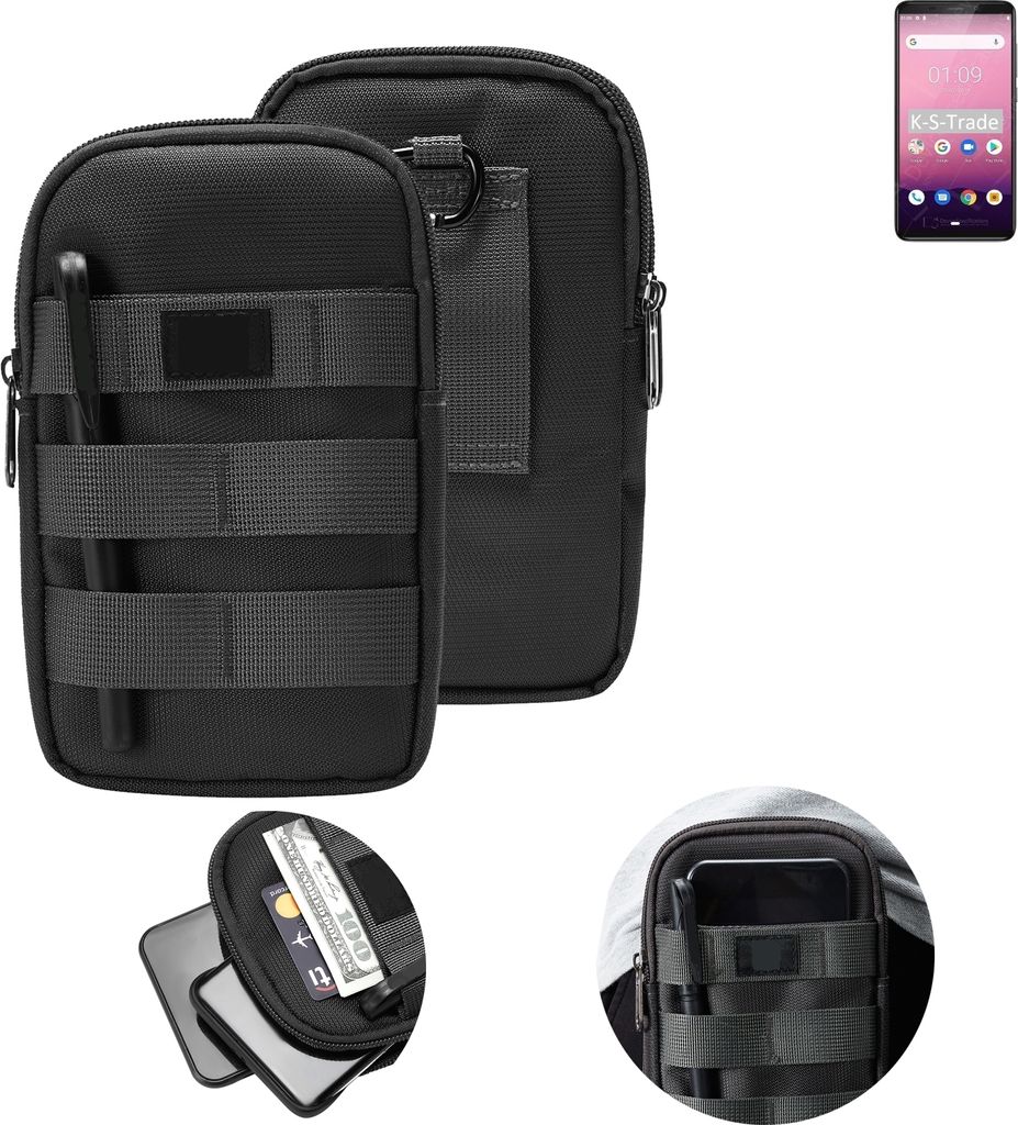 K-S-Trade Holster Gürtel Tasche kompatibel mit Cubot J7 Handy Tasche Schutz Hülle dunkel-grau viele Fächer, 1x