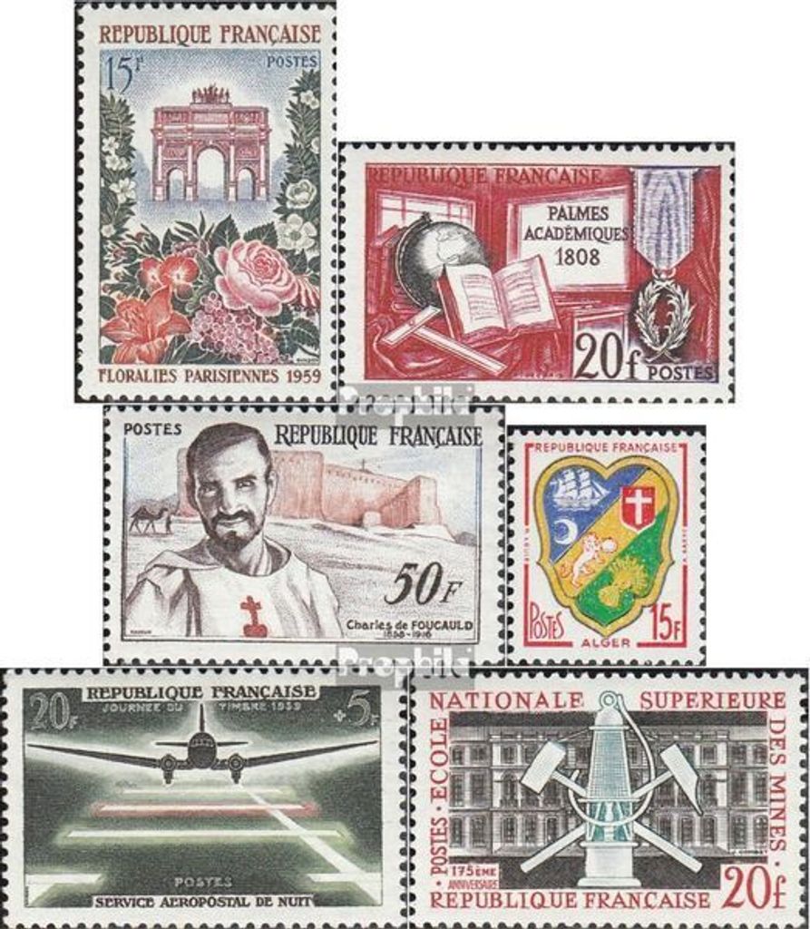 Briefmarken Frankreich 1959 Mi 1228,1229,1230,1239, 1240,1241 (kompl.Ausg.) postfrisch Blumen
