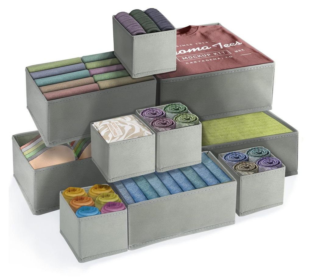 10-teiliges Schubladen-Organizer-System, Kleiderschrank-Organizer, faltbare Aufbewahrungsbox aus grauem Stoff, Schubladeneinsätze für Kleidung, B...