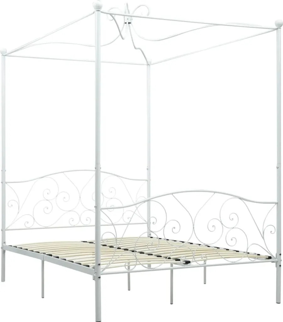 Créer un coin nuit romantique avec ce lit à baldaquin blanc 120x200cm