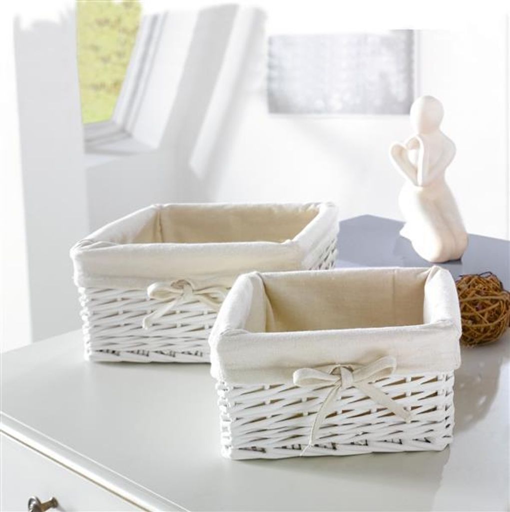 2 paniers de rangement en osier, blanc, avec intérieur en Image du produit 