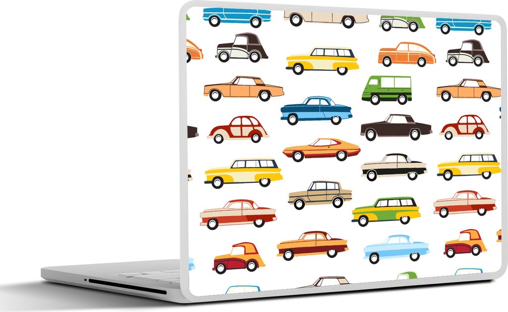 MuchoWow Laptop Aufkleber Sticker Cover Muster - Auto - Retro - Jungen - Kinder - Kind 32.5x23.5 cm - Sticker für Laptop - Selbstklebend