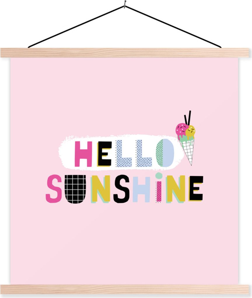 MuchoWow Textilposter Sommer - Eiscreme - Zitat 60x60 cm mit holzfarbenen Rahmen - Wanddekoration