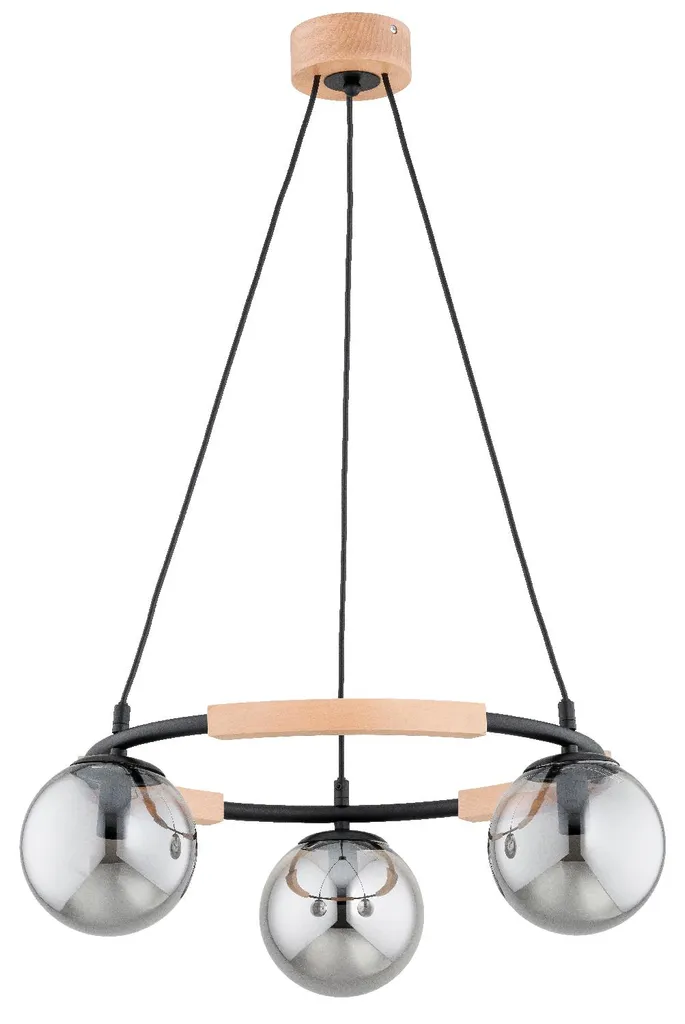 Suspension AKSJA Noir et Bois Clair 3xE14 Alfa - Luminaire 80x54x54 cm