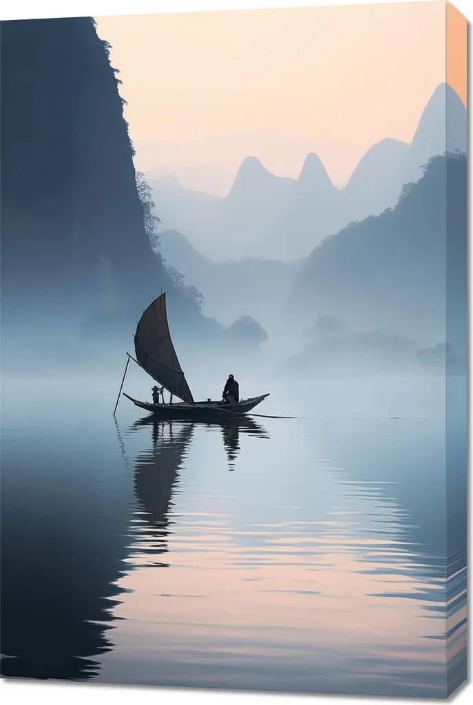 Image 60 x 90 cm Rivière et Bateau : Impression Haute Définition XL