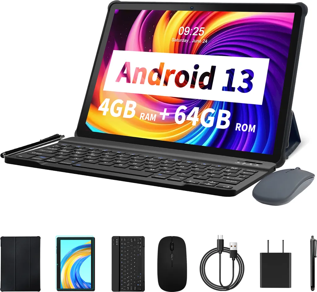 Tablette Android 10 Pouces avec Clavier et Souris - Pack Complet Bleu
