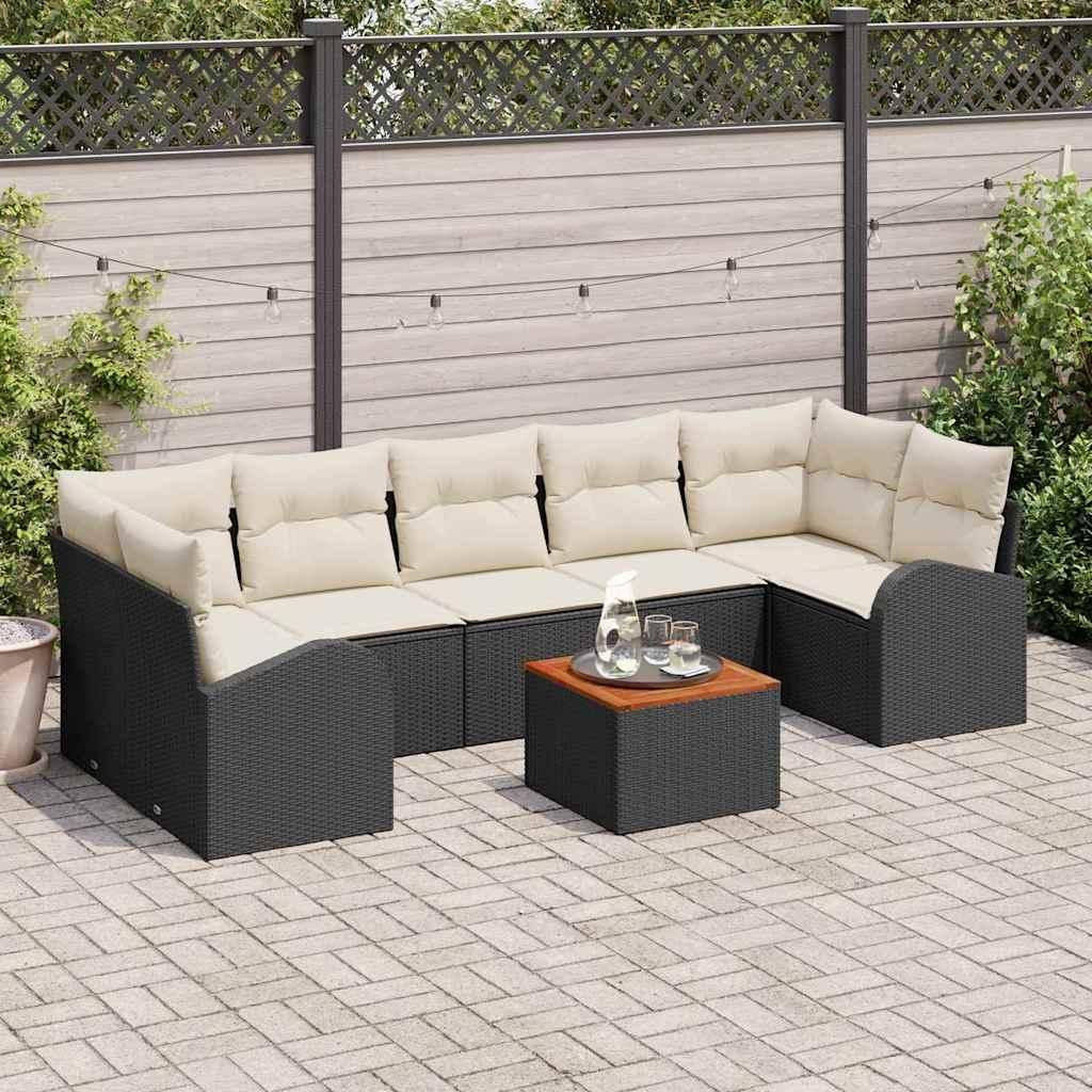 Maison Exclusive - Gartensofa-set mit Speicher 8 pcs Schwarz und Creme Poly-Rattan