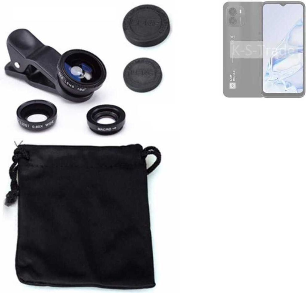 K-S-Trade Smartphone Kamera Linsen Set Kompatibel mit AGM Note N1 3in1 Clip-On Kamera Adapter Macro Weitwinkel FishEye Fischauge Objektiv Linse