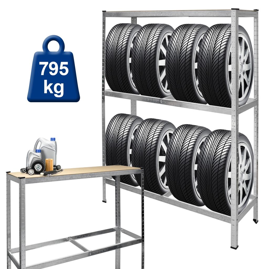 Reifenregal Metall Reifenständer Werkstatt Tragkraft 795KG 8 Reifen Verzinkt 