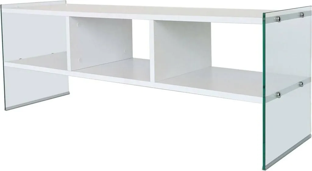 Meuble TV Blanc 120cm Winifred avec 2 Niveaux de Rangement Ouverts Chic