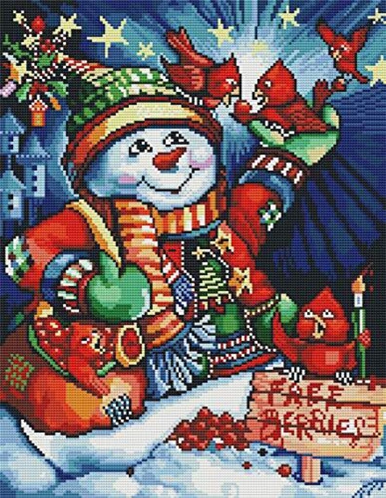 Abillyn Stickerei Cross Stitch Kit Weihnachten Cartoon Schneemann Vögel gestempelt Muster Starter (Weihnachten)