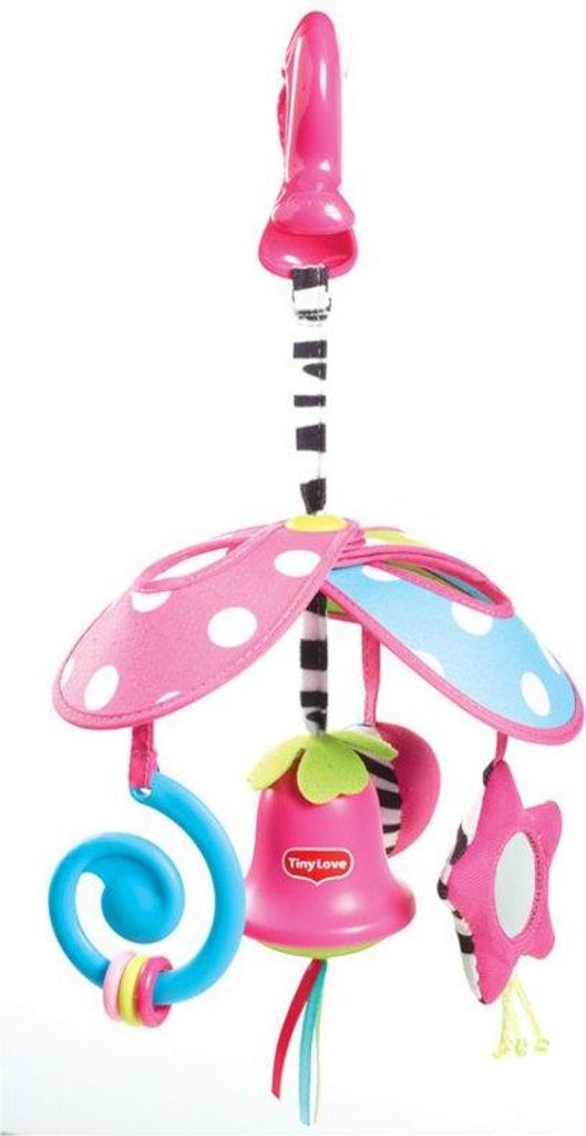 Tiny Love Pack & Go Mini Mobile, mit Universal-Befestigungs-Clip für unterwegs, mit 4 Spielmöglichkeiten, ab der Geburt, Tiny Princess Tales