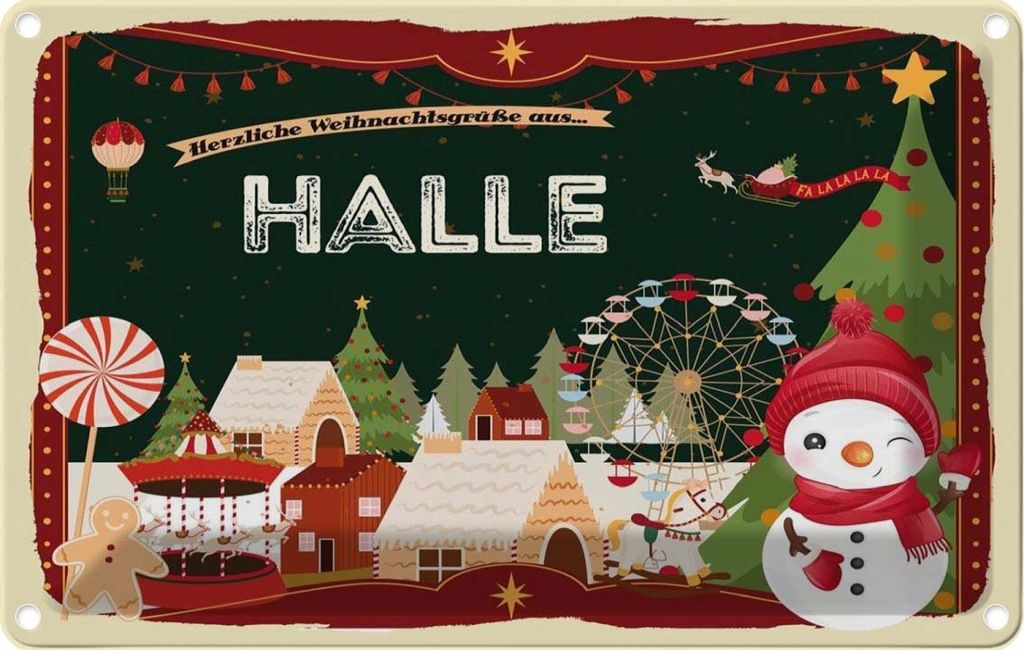 vianmo Blechschild 12x18 cm Weihnachten aus HALLE