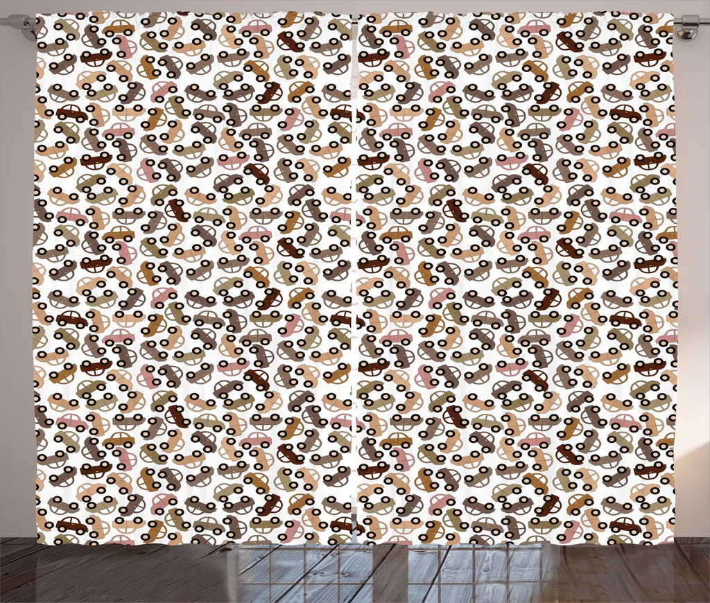 Rideaux Rustiques à Boucles avec Imprimé Voitures Vintage 280 x 225 cm