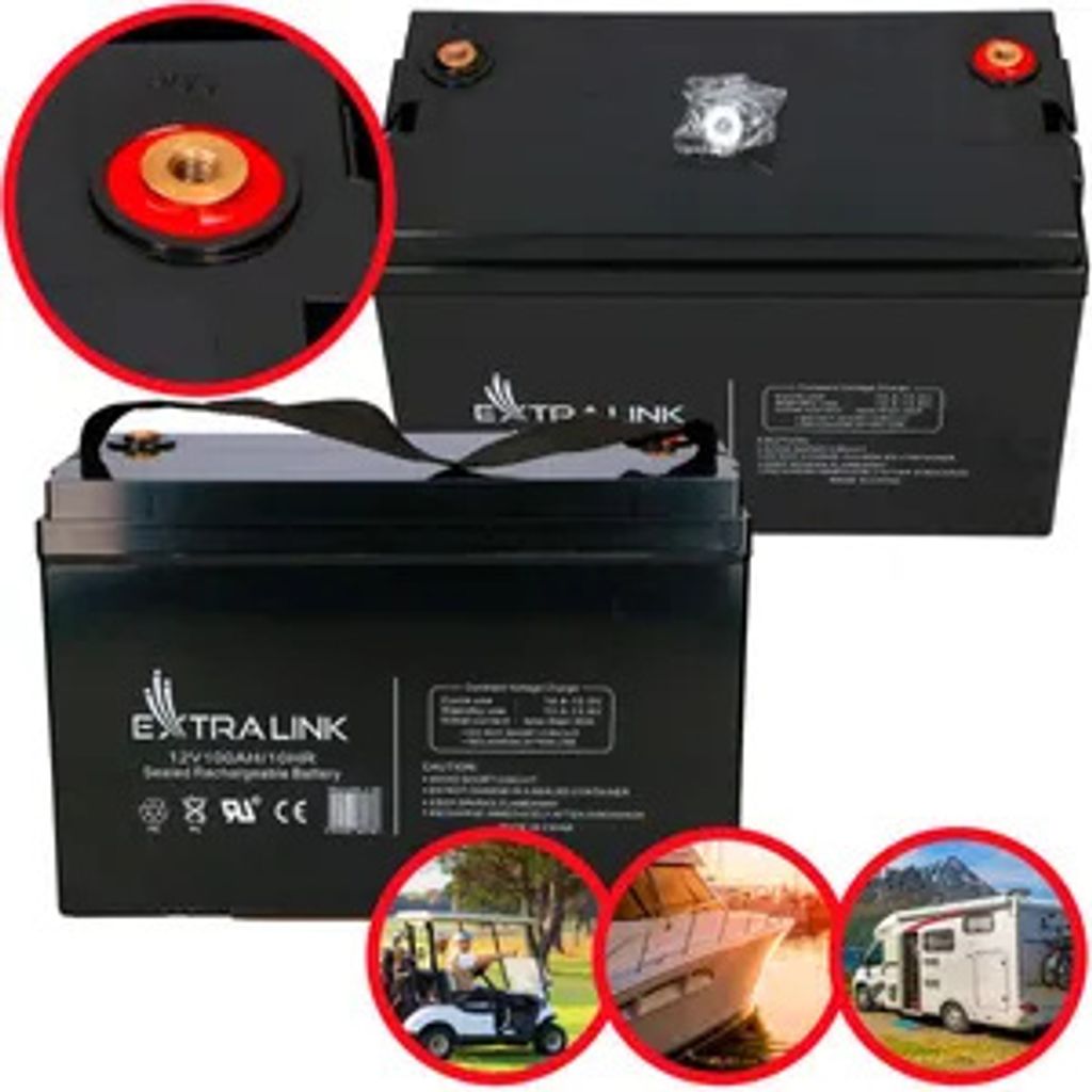 Extralink AGM 12V 100Ah Akkus Batterien Akkumulator Wartungsfrei VRLA Akkubatterie Ersatzakku Ideal für Wohnmobile, Camping