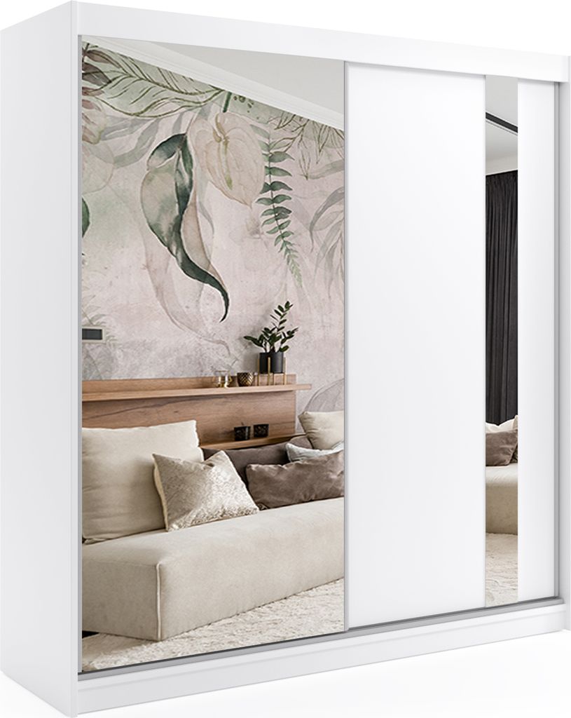 ALTDECOR Kleiderschrank mit Spiegel und Schiebetüren, kugelgelagerte Führungsschienen und Aluminium-Leisten - GRACE - 200 cm - Weiß