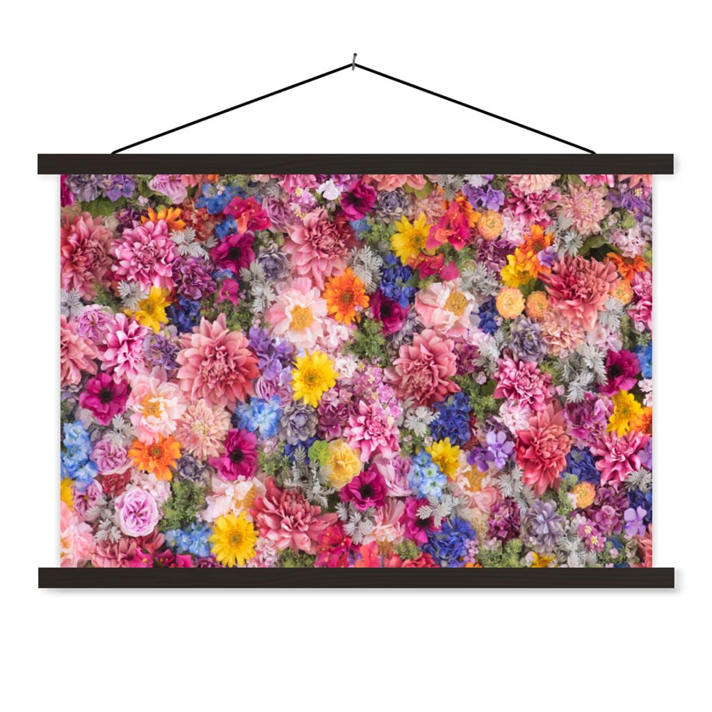 MuchoWow Textilposter Blumen - Farben - Collage 60x40 cm mit schwarzem Rahmen - Hölzernes