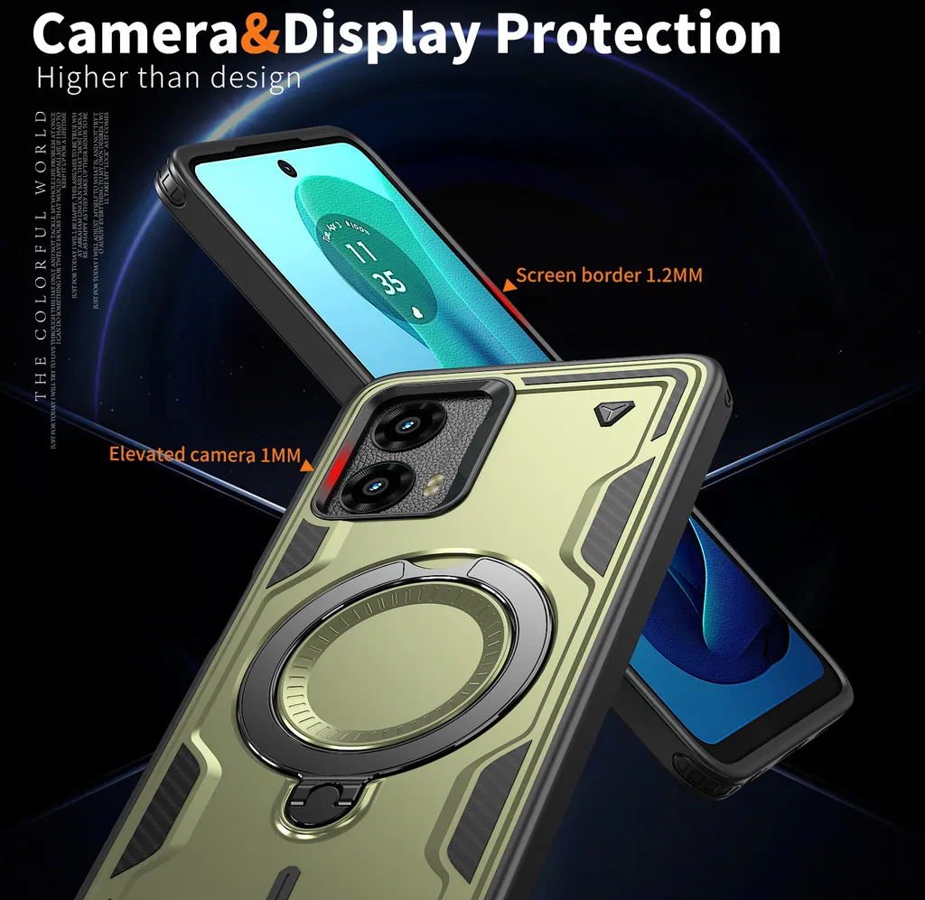 Lvnarery Custodia Motorola Moto E13 – Antiurto Grado Militare Con Anello Metallico E Supporto Magnetico, Sottile E Robusta (Nera)