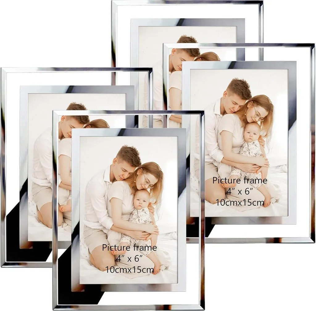 Set Cornici Vetro Argento 10x15 cm per Foto Famiglia e Matrimonio