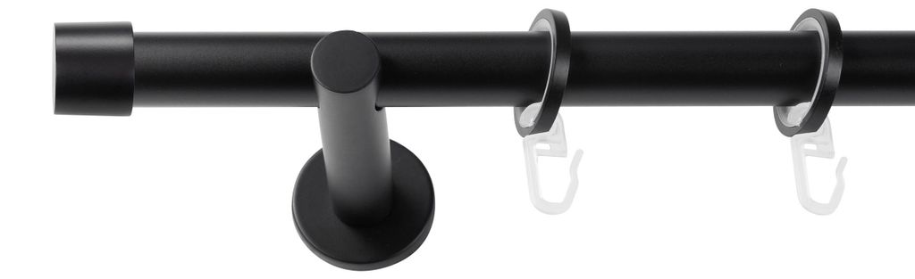 SN Deco Gardinenstange Brest, 19 mm, 1-läufig, Stahl, Komplett-Set mit Ringen, Auflageträger, 100 cm, schwarz