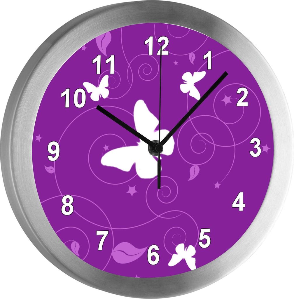 Funkuhr, Kinder Wanduhr, Kinderuhr, Kinderzimmer Schmetterling Ornamente lila