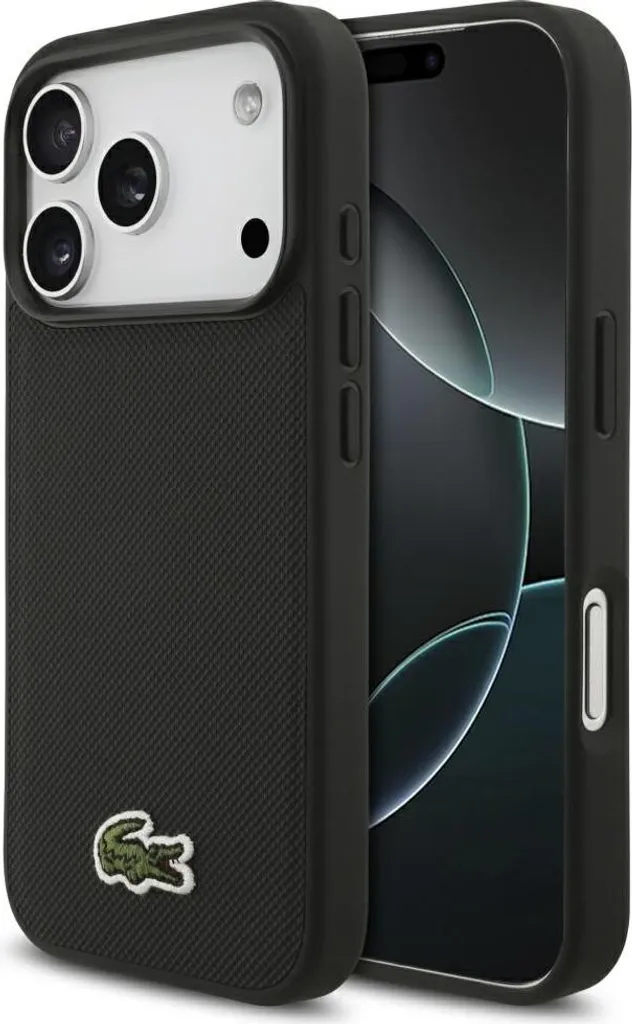 Custodia iPhone 17 Pro Lacoste Iconic Petit Pique nero Logo coccodrillo Magsafe