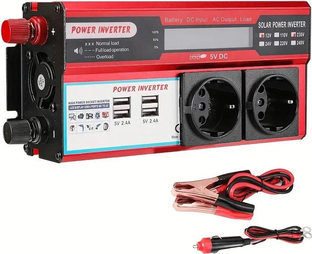 Inverter 4000W 12V 220V per Camper e Barca - 4 Porte USB Europa