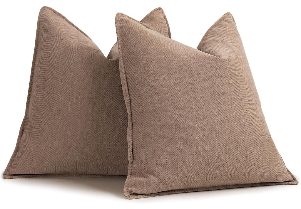 Set aus 2 khakifarbenen Kissenbezügen, 55x55 cm, Chenille-Sofakissen, Kissenbezüge mit elegantem Design, weiche und Dekokissen für Sofa, Bett un...