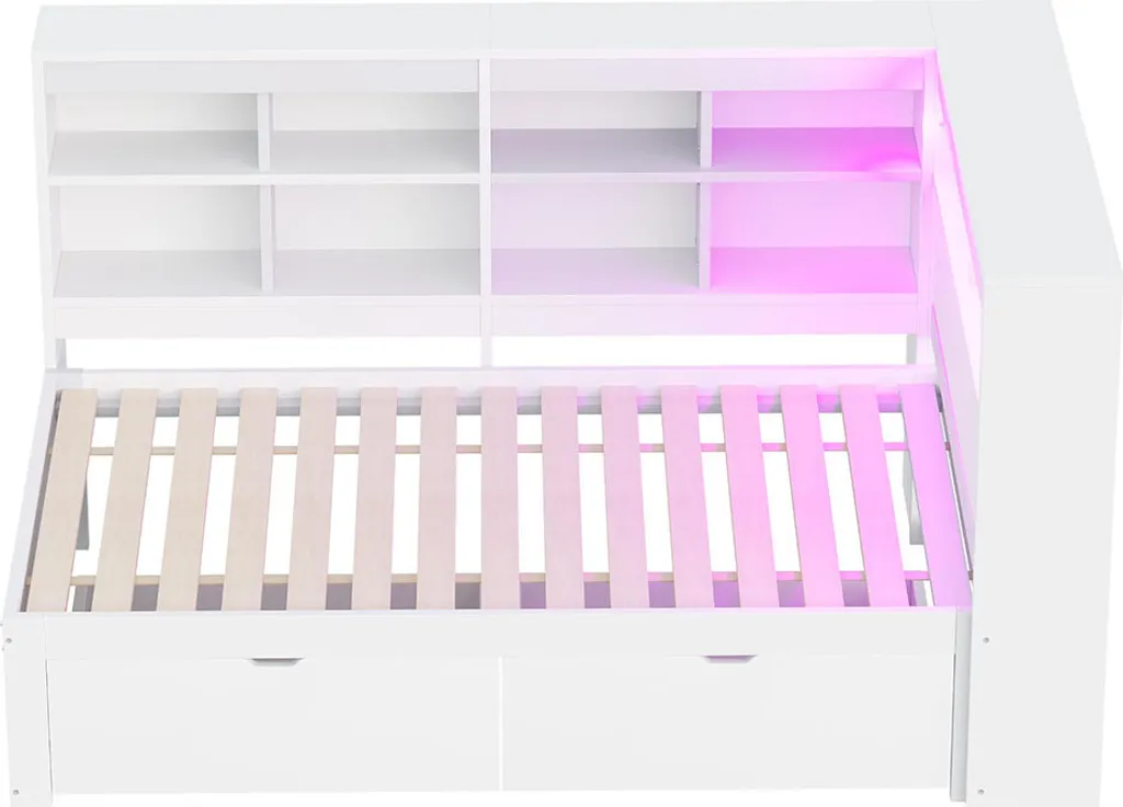 Lit Simple 90x200 cm en Bois Blanc avec Rangement et Prises Intégrées - 9