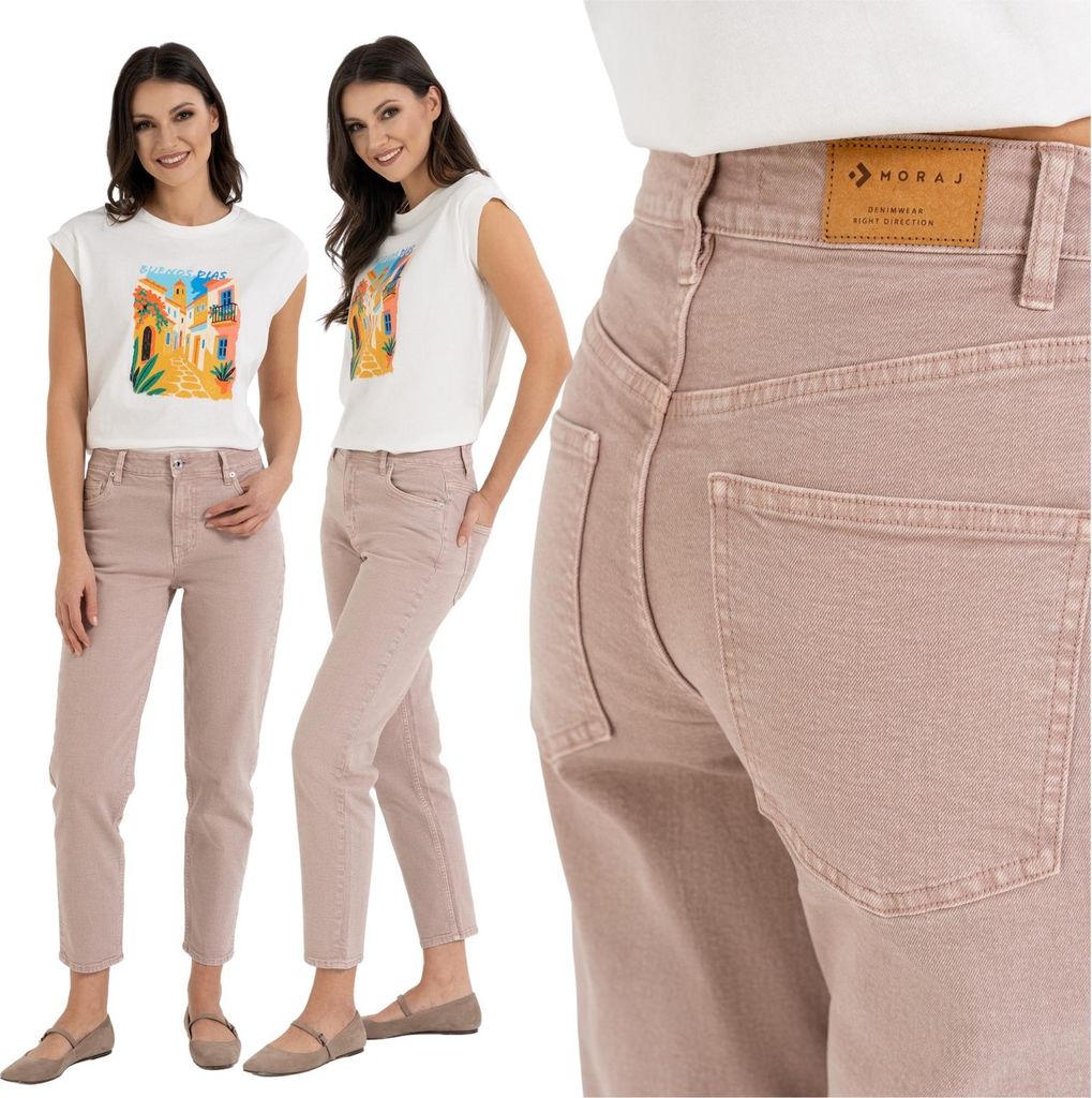 Moraj Damen Mom-Fit Jeans High Waist Loose Fit – Hellrosa, Größe 44