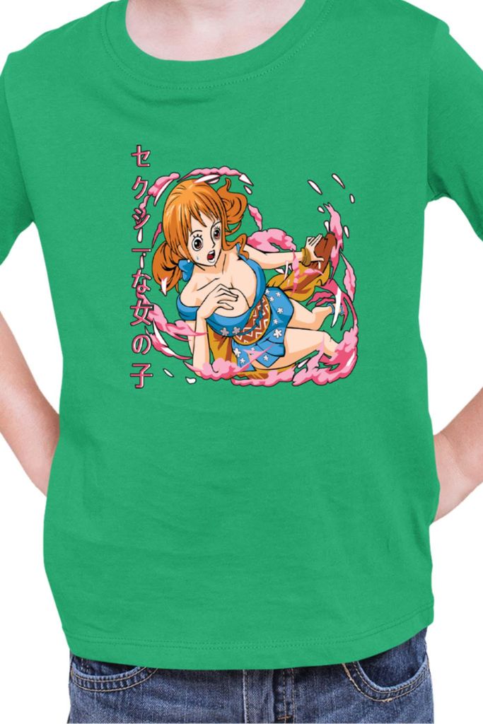 Kinder T-Shirt Japan Manga Anime Comics Animation One Manga Piece Anime Nami Hero, 7-8 Jahr - 128 / Grün