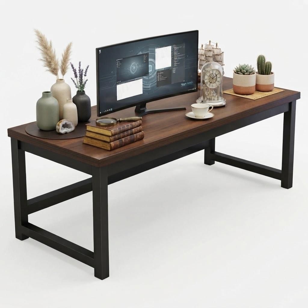 Gaming Computer Tisch Modern Dunkel Buche Loft Industrial Produktbild 