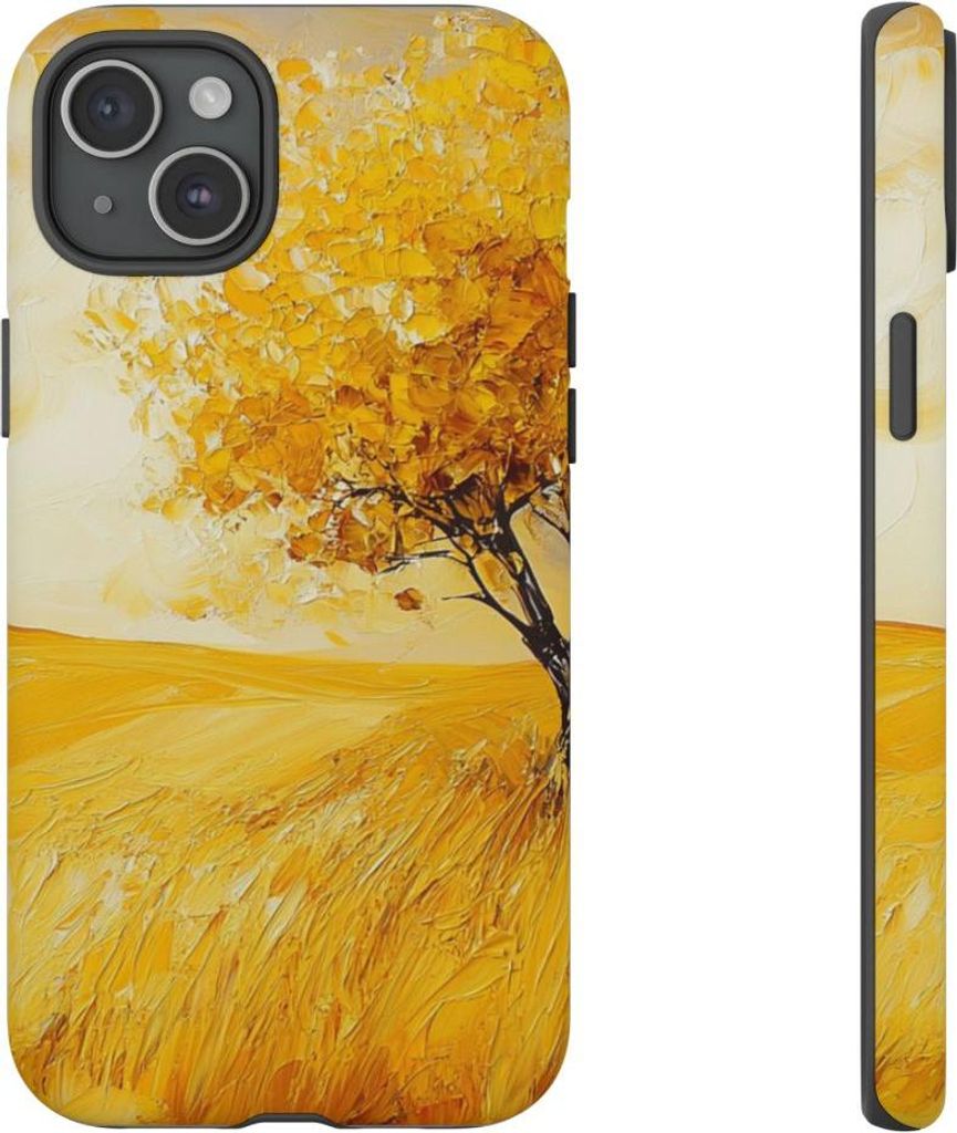 Goldener Herbstbaum auf sanfter Hügellandschaft – Hülle Kompatibel mit iPhone 15 Plus
