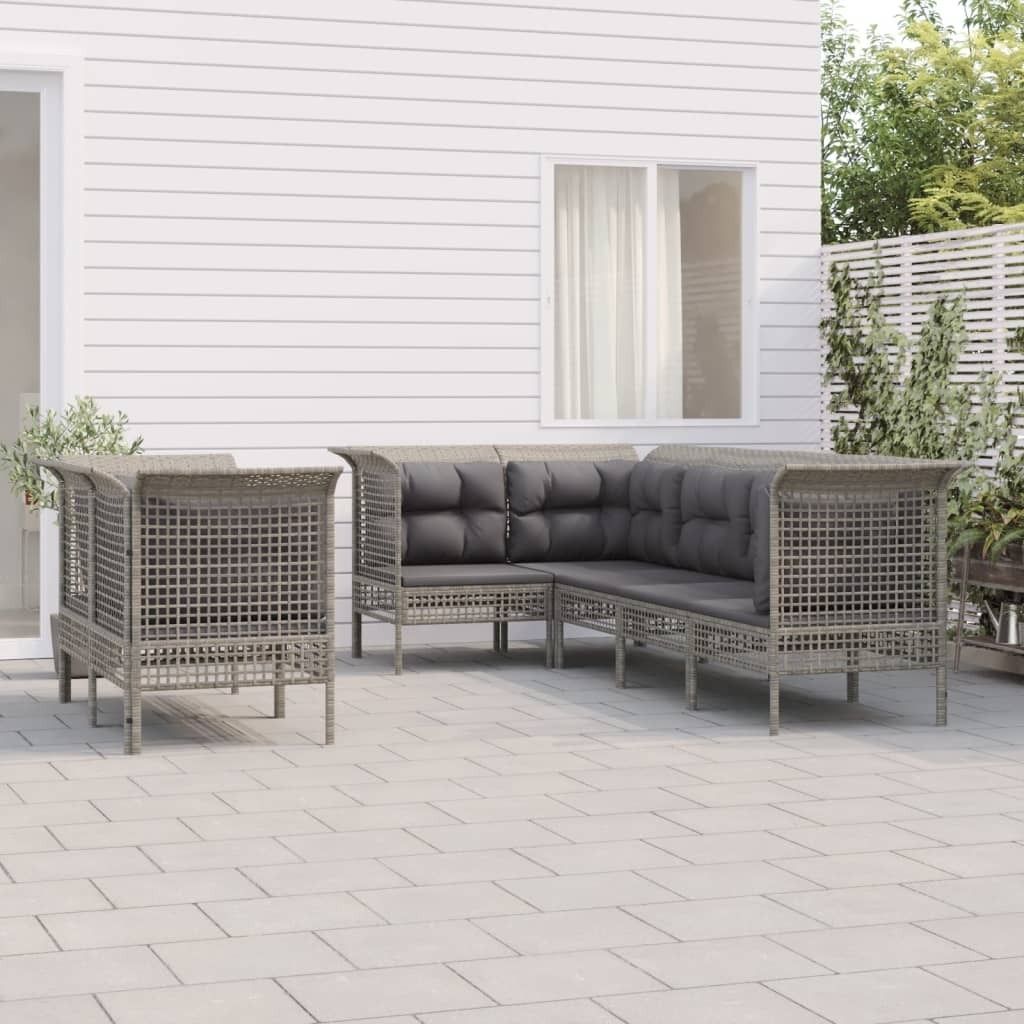 7-tlg. Garten-Lounge-Set mit Kissen Grau Poly Rattan , Gartenmöbel-Sets Design 2024