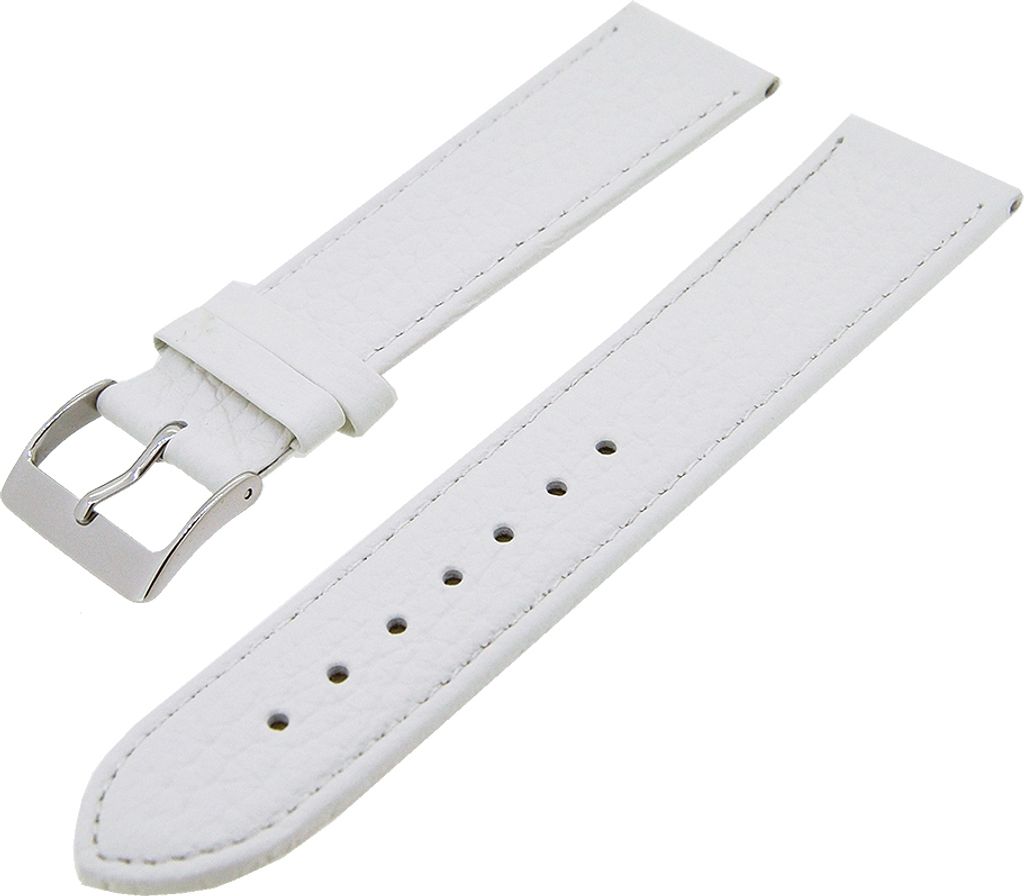 Uhrenarmband Kalbsleder flach mit Naht Weiß 22mm Dornschließe