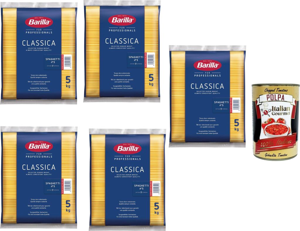 Barilla Spaghetti n.5 Classica For Professionals Großpackung 5 x 5 kg Gastronomie Hartweizen Pasta italienische Nudeln Vorrat HoReCa + Italian Gou...