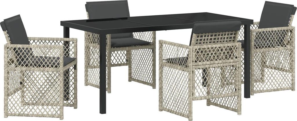 Desgin 5-teiliges Garten Esszimmer Set mit Kissen Hellgrau Poly Rattan - Gartentische 3380639