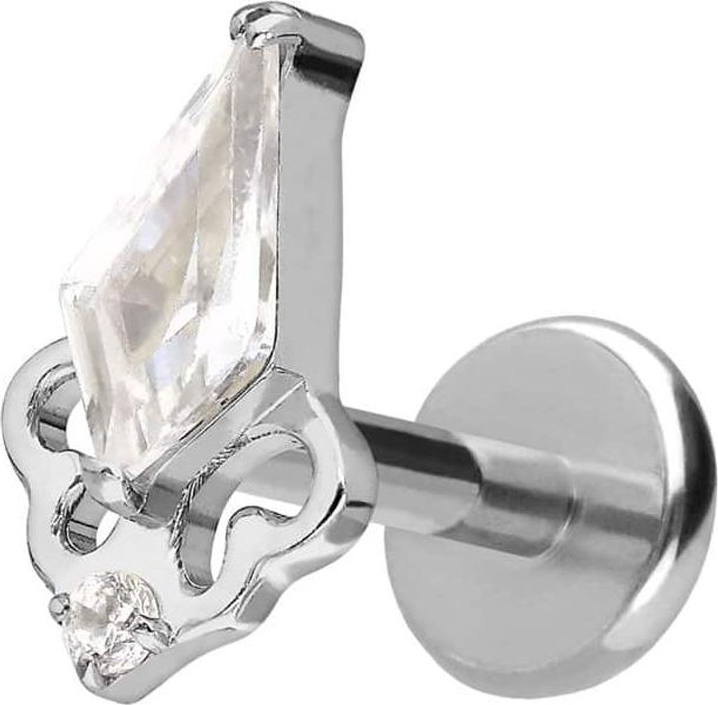Ohrpiercing, Nasenpiercing Titan Labret mit Push Fit KRISTALLSCHILD Silber Stablänge: 8mm | Stabstärke: 1mm