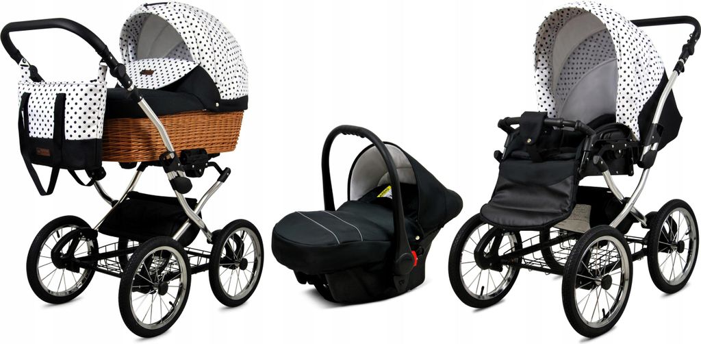 Babylux Classic Exclusive | 3in1 Kinderwagen Set | Black Dots | Kombikinderwagen | Kinderwagens