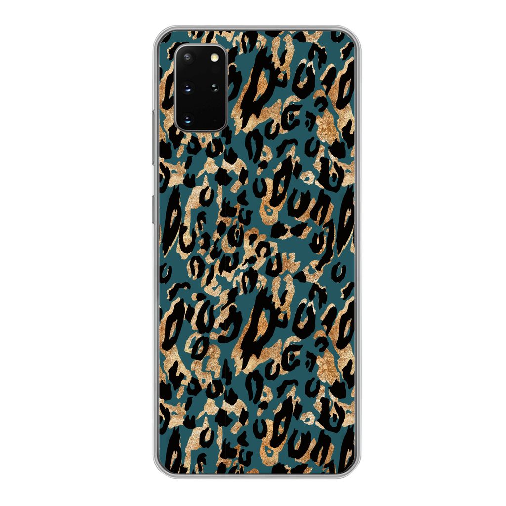 MuchoWow Handyhülle Schutzhülle Hülle für Samsung Galaxy S20 Plus Pantherdruck - Schwarz - Braun - Türkis Silikon Softcase Handy Hülle - Ha...