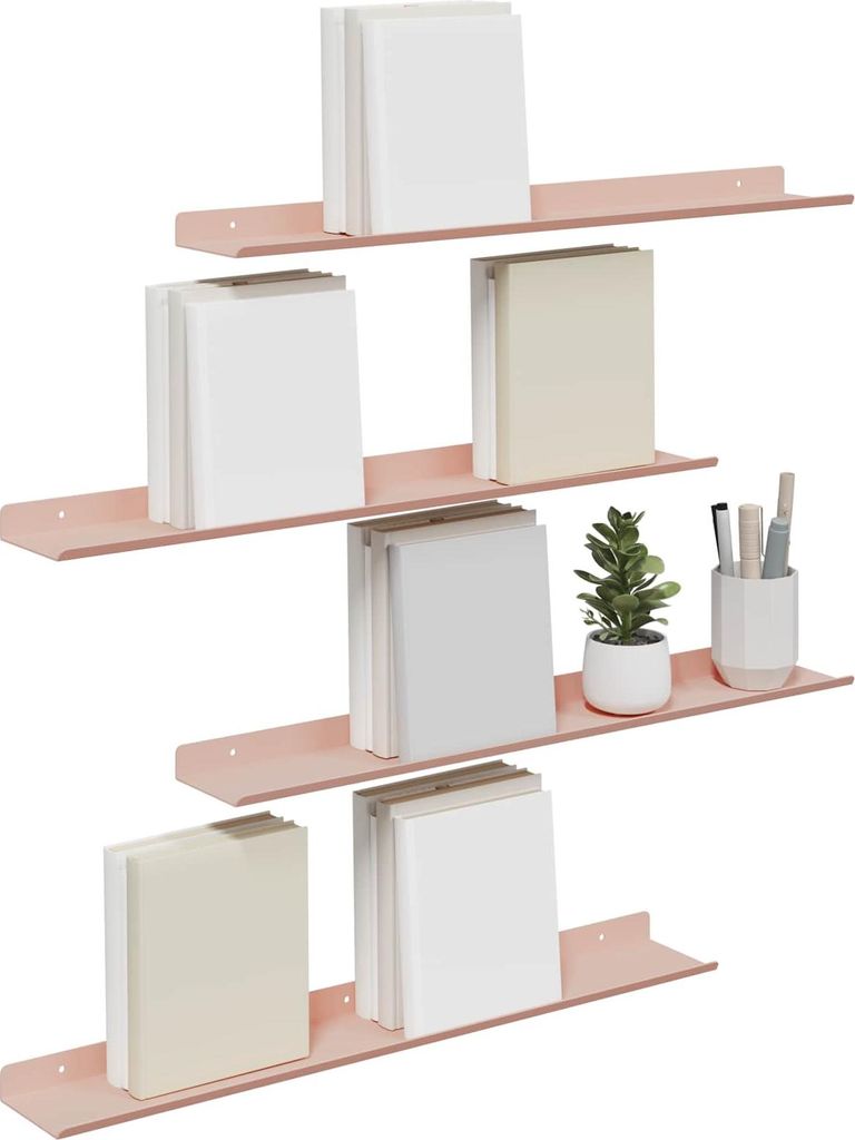 "Sonderangebot" Schwebendes Regal - CLORIS - Robust und langlebig - Wandboard Bücherregal - Wandmontiert 4 pcs Rosa 60x9x2,5cm Stahl - Wandregale ...