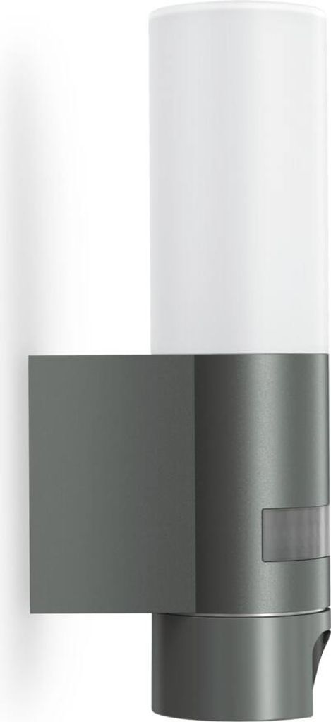 A modern outdoor light fixture with a motion sensor.