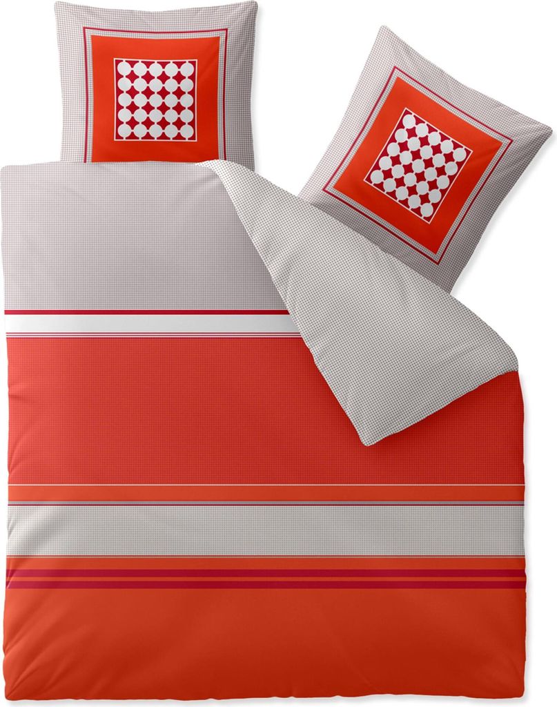 A bedding set including a duvet cover and pillowcases, laid out flat.