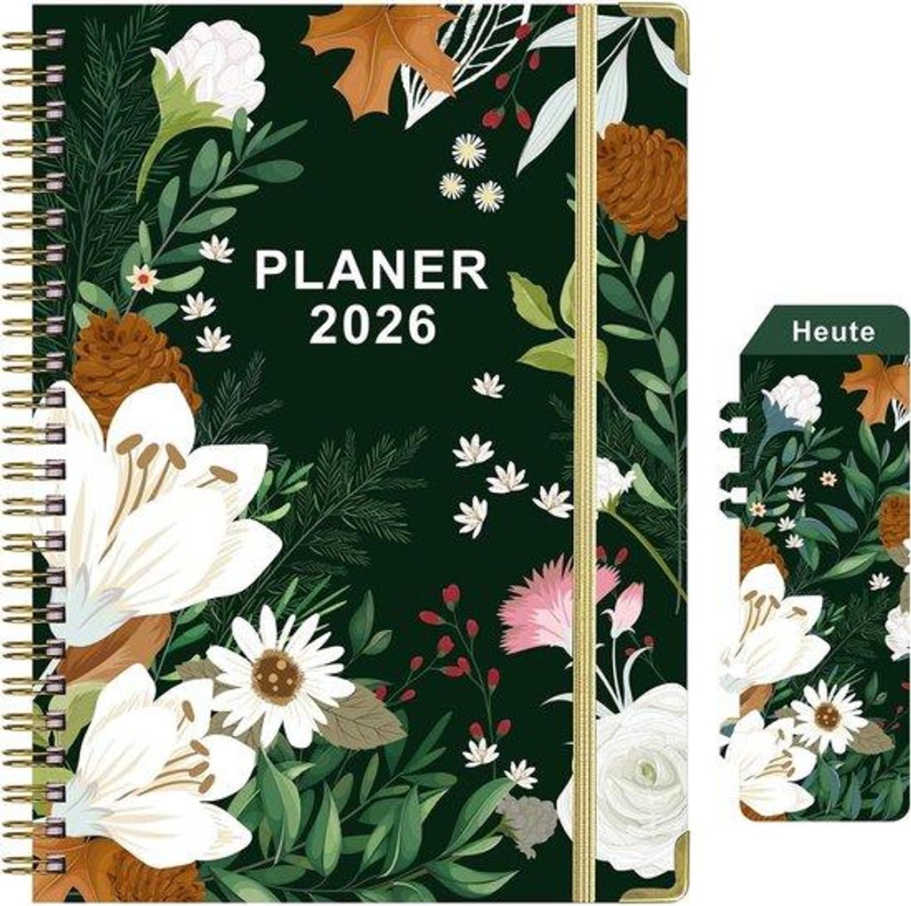 Famanu Agenda 2026 A5 Hardcover Wochenplaner mit Einsteckfach Blumenmuster - Januar bis Dezember