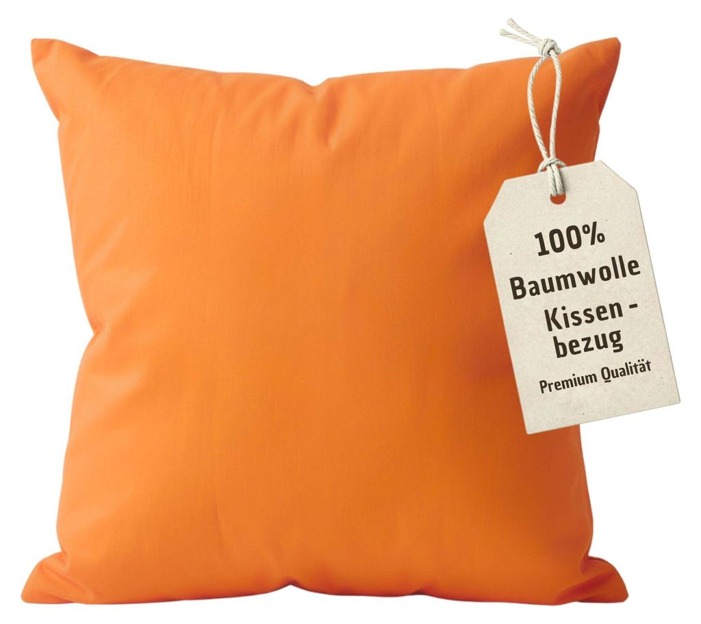 Kissenbezug 80x80 cm Orange | 100% Baumwolle | Atmungsaktive PREMIUM Kissenhülle mit verdecktem Reißverschluss