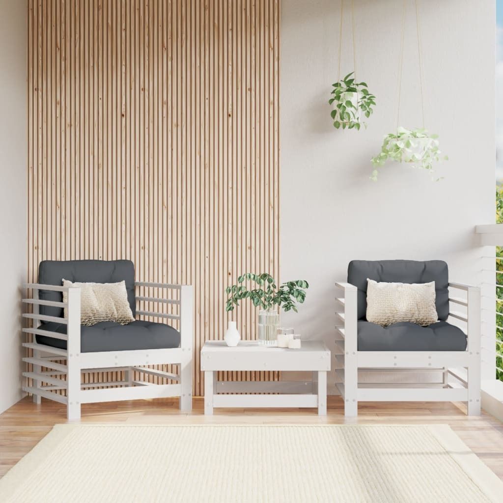 The Living Store Gartenstühle mit Kissen 2 Stk. Weiß Massivholz Kiefer