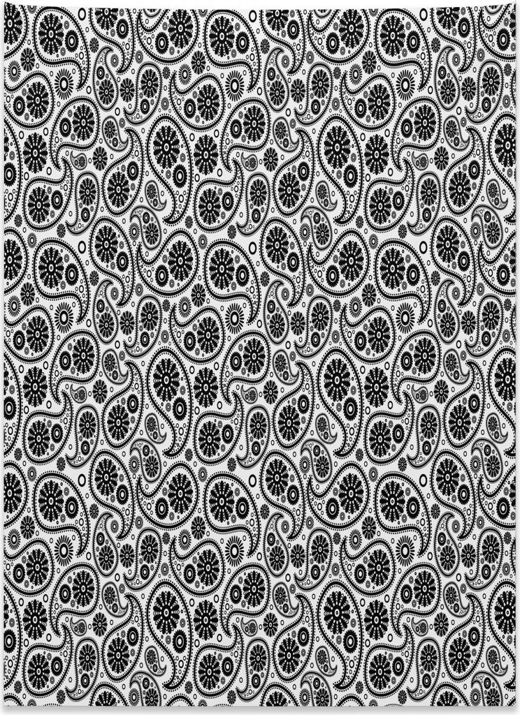 Abakuhaus Paisley Wandteppich, Retro Blumenkreise aus Weiches Mikrofaser Stoff Kein Verblassen Klare Farben Waschbar, 110 x 150 cm, Weiß und Schwarz